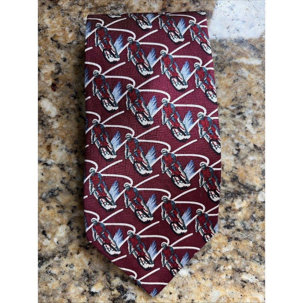 Vintage VTG 90s RM Sport Cycling Repeat Burgundy Silk Necktie Tie Accessory NEW